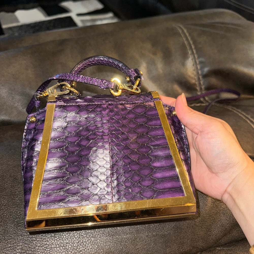 Salvatore Ferragamo Purple and Gold Mini Bag with Snakeskin Texture